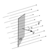 Рис 1. Определение ориентации элемента поверхности dS в электростатическом поле