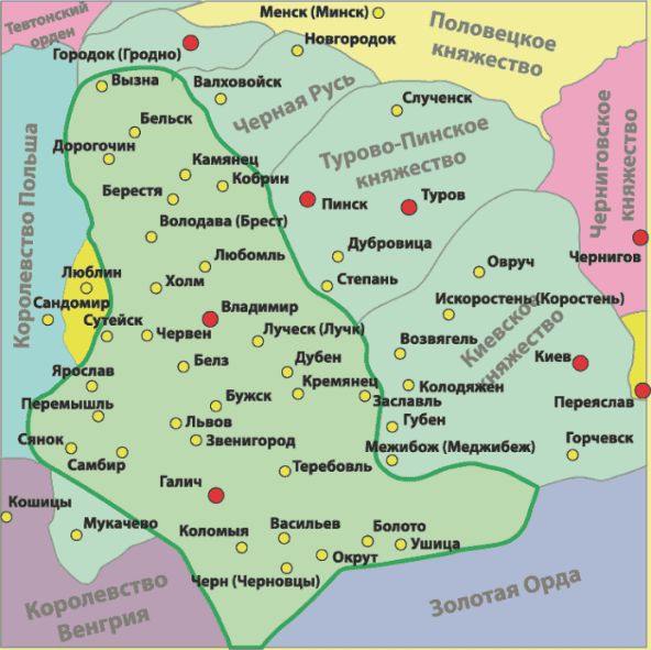 Галицко-Волынская земля на карте